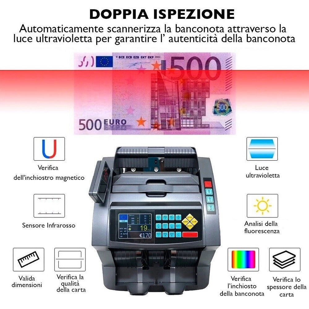 Trade Shop - Macchina Conta Banconote Automatico Multi Valuta Rivelatore Di Banconote False -