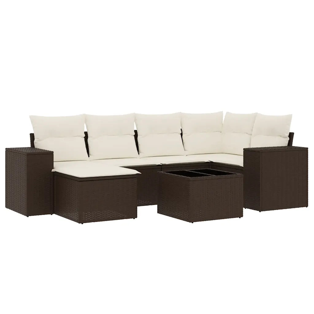 Set Divani da Giardino 7 pz con Cuscini Marrone in Polyrattan 3255210