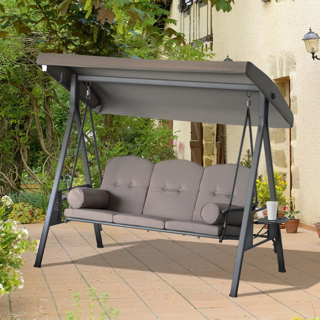Amaca da Giardino 3 Posti con Cuscini e Tetto Regolabile ¨C zephmum ¨C Beige Polyester