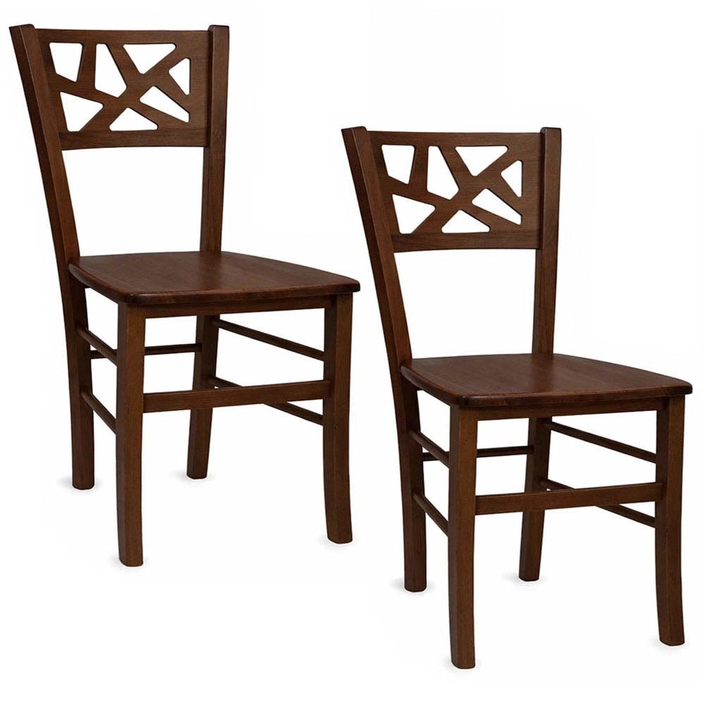 Sedie sala da pranzo Sissy set da 2 in legno noce scuro con seduta in massello