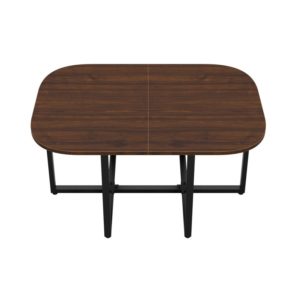 Set da pranzo con finitura effetto legno, composto da 6 sedie in tessuto di lino e un tavolo da pranzo (140 x 90 cm), beige e noce