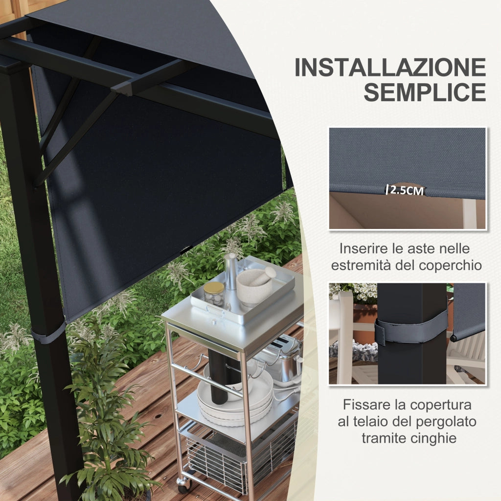 Copertura per Gazebo Pergola 488x122 cm con Tasche e Cinghie in Poliestere Grigio Carbone
