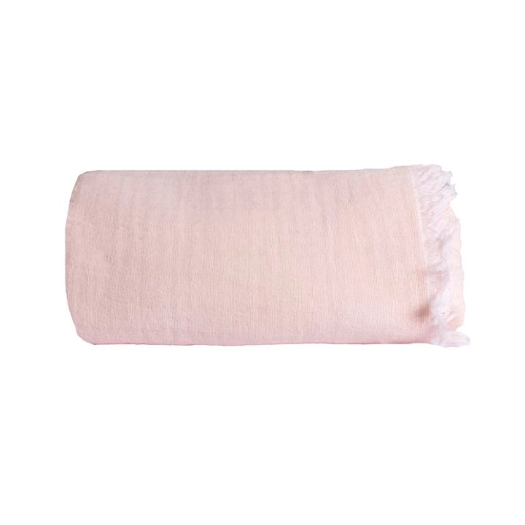 100% cotone rosa pallido plaid con frange 130x170cm BITALD