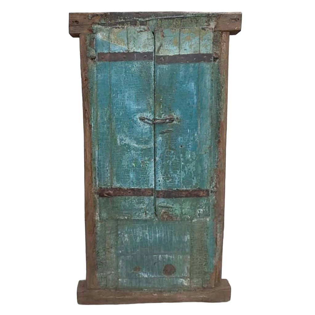 Finestra in legno con finitura artigianale blu, 80x10x153h cm