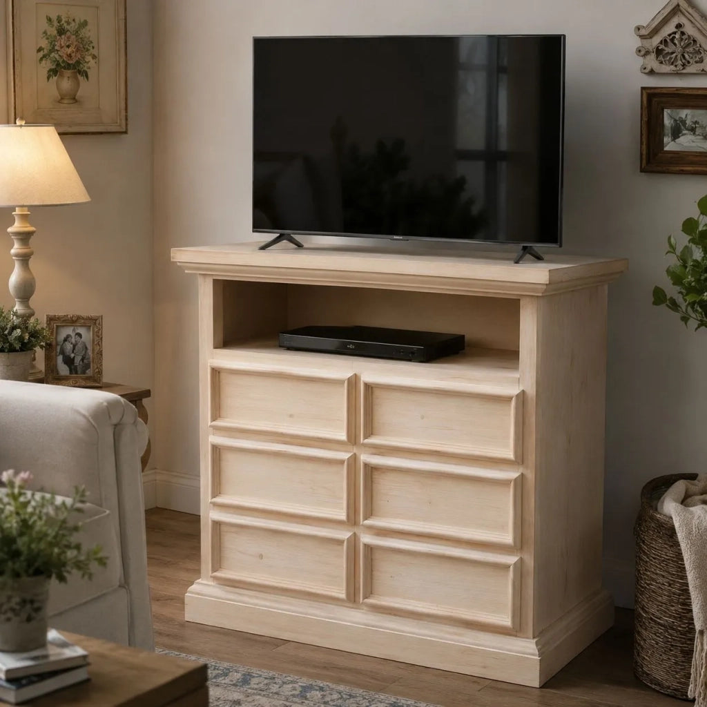 Porta tv 6 cassetti 1 vano a giorno legno grezzo 83x47x84 (715) - Mobili 2G