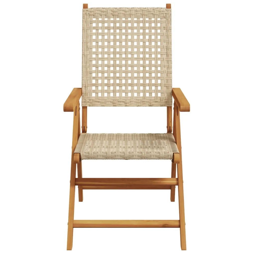 Sedie Giardino Reclinabili 4pz Beige Polyrattan Legno Massello 3214526