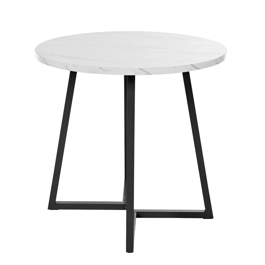 Tavolo da pranzo rotondo per 4 persone set da 5 pezzi con 4 sedie in velluto, piano effetto marmo, 80 cm