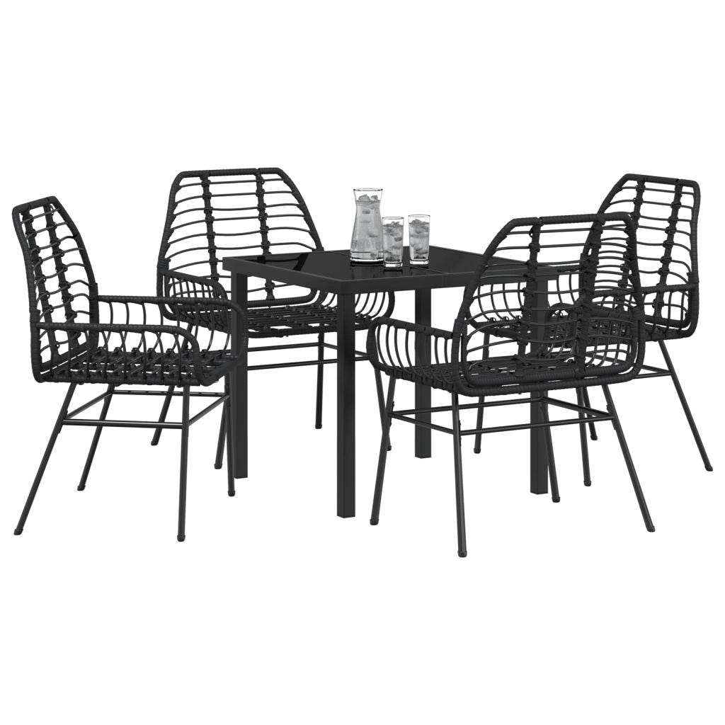 Set da Pranzo da Giardino 5 Pezzi Nero Polyrattan
