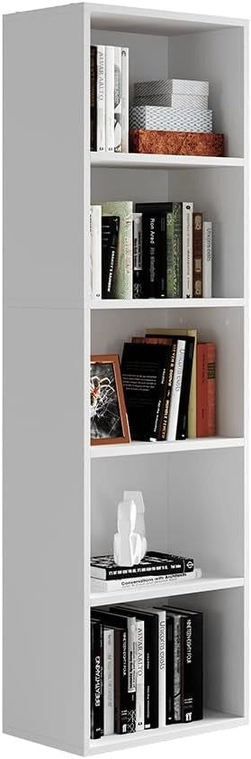 Scaffale Bob, Bianco, 40 x 132 cm con 5 scomparti, per la conservazione e la presentazione di libri e raccoglitori