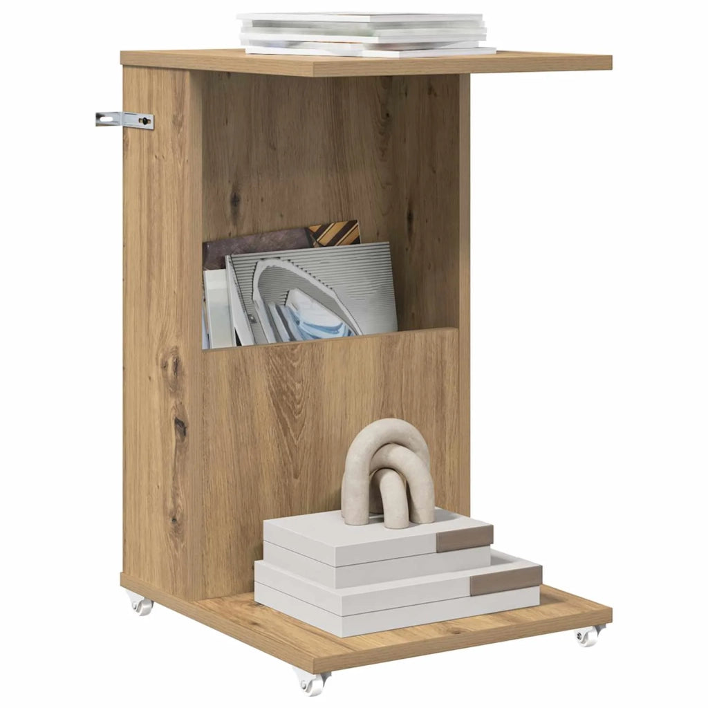 Tavolo laterale con ruota Rovere artigianale 40 x 35 x 60 cm