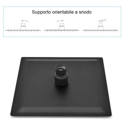 Set doccia incasso nero opaco Kubo braccio e soffione quadrato 25x25
