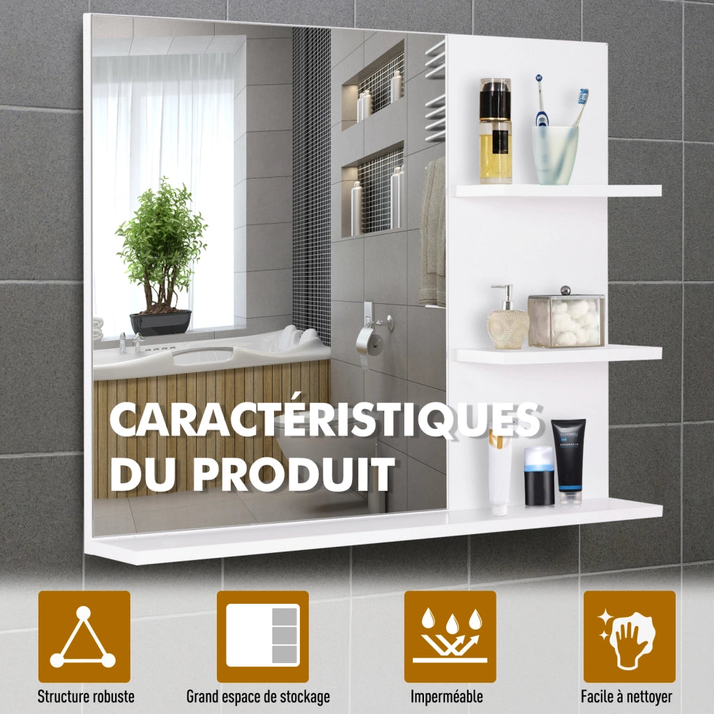 Specchio Bagno con Ripiani ¨C zephmum ¨C MDF Bianco 80x30x18