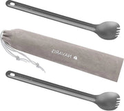 Set di 2 spork - Manico extra lungo - Set da 2 - Utensili da campeggio in titanio - Leggero - Sacchetto di conservazione