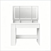 Toeletta con specchio LED; cassetto e vani - per camera da letto - 90×40×135 cm - bianco