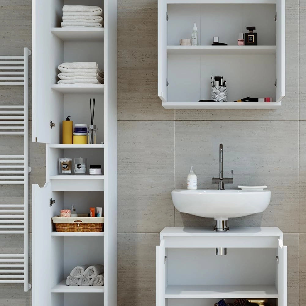 Mobile bagno alto Ruben, Bianco, 30 x 192.5 cm, per la conservazione in bagno, compatibile con Ruben Collection