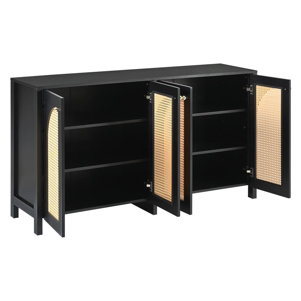 Credenza con 4 ante e ripiano regolabile; per soggiorno; in MDF; nero