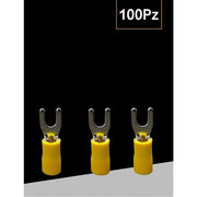 Trade Shop - Set 100 Pz Capicorda A Forcella A Crimpare Per Cavi 0.5-1.5 Mm² Isolato Sv1.25-4 - Giallo