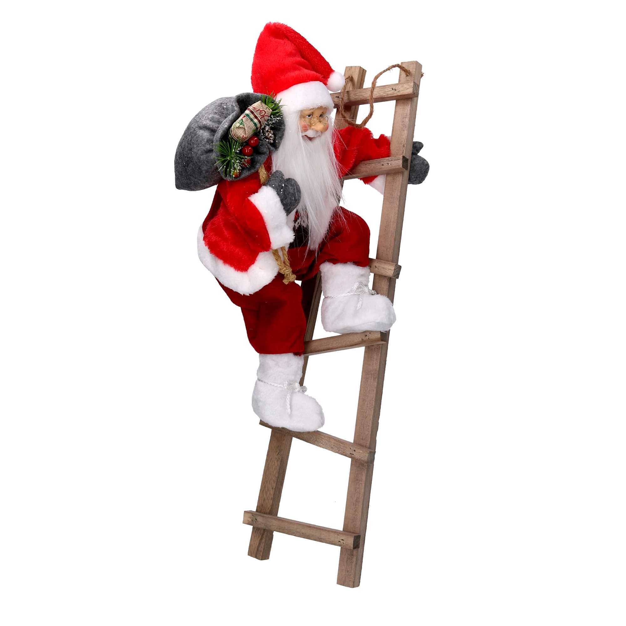 Babbo natale in tessuto rosso su scala cm xh45