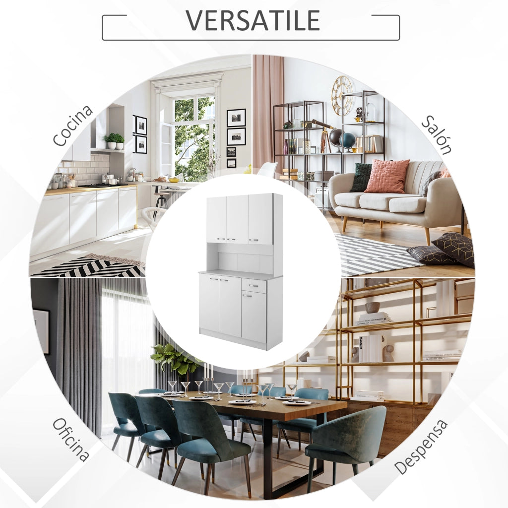 EasyComfort Credenza Cucina Moderna con Cassetto e Armadietti, in Legno, 101x39x180 cm, Bianco e Grigio