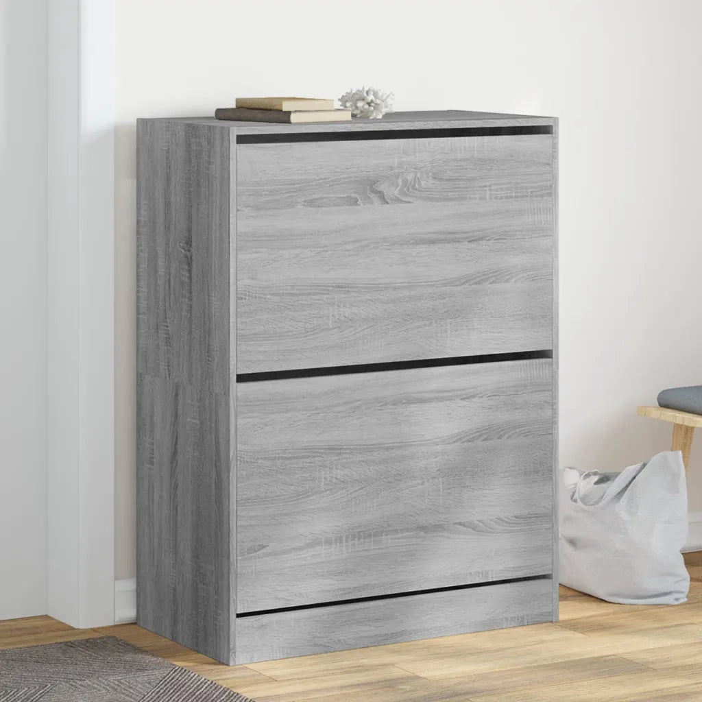 Scarpiera 2 Cassetti Ribaltabili-Scaffale per scarpe Grigio Sonoma 80x42x108 cm