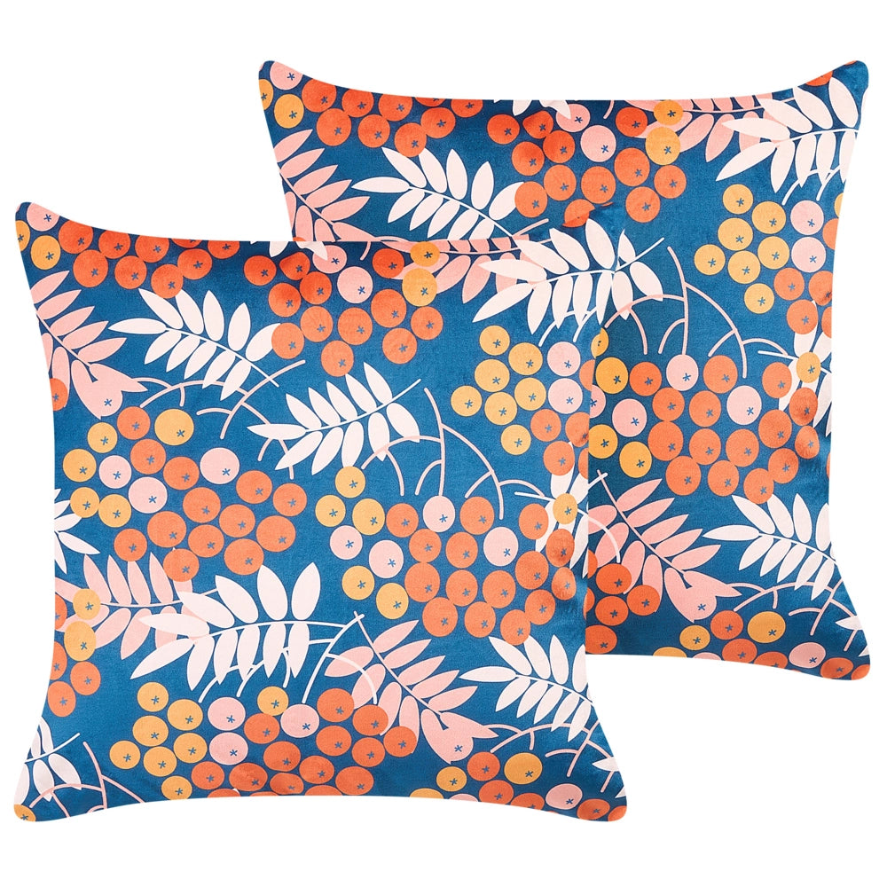 Set di 2 cuscini in velluto multicolore 45 x 45 cm motivo naturale soggiorno camera da letto