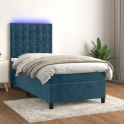 Letto a Molle con Materasso e LED Blu Scuro 100x200 cm