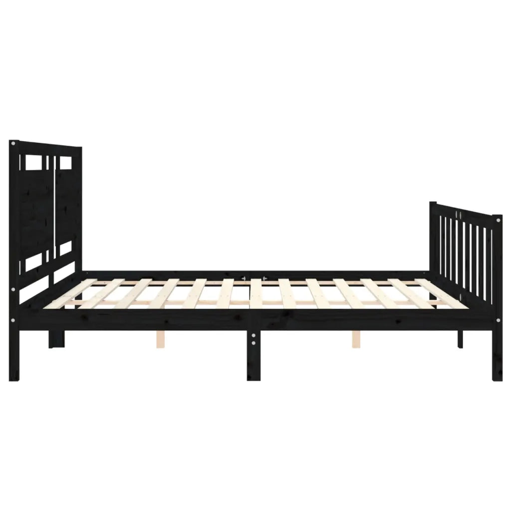 Letto matrimoniale | Letto per adulti | Giroletto con Testiera Nero 200x200 cm in Legno Massello