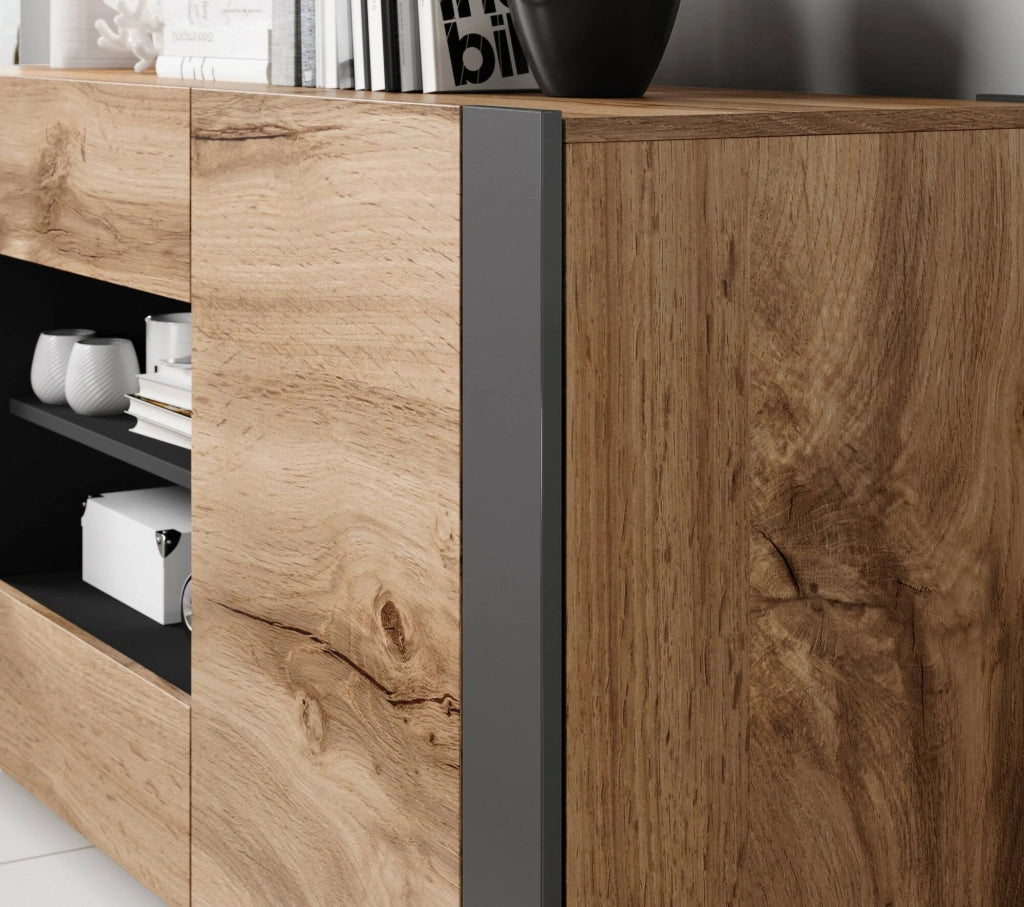 Madia Albignola, Credenza 4 Ripiani, 164x44x80h cm Marrone Rovere Nodi