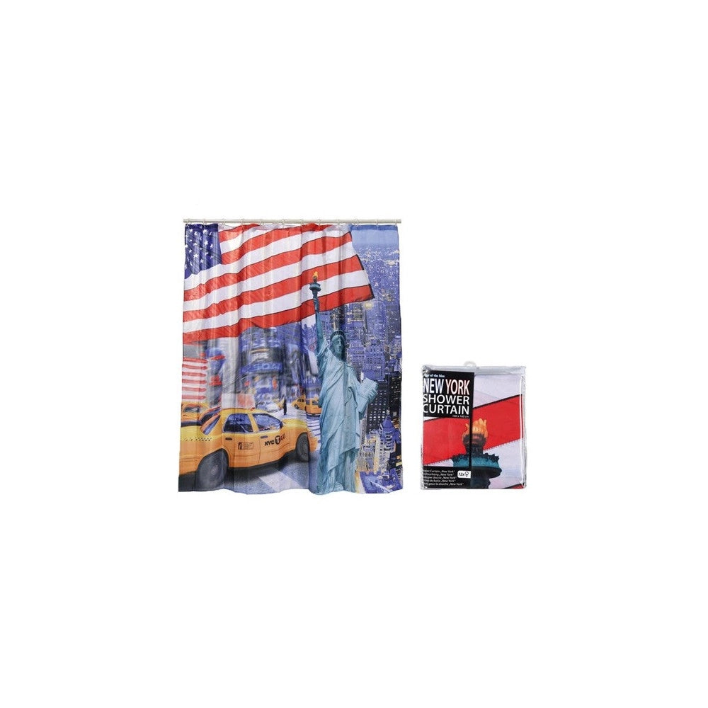 Trade Shop - Tenda Per Doccia New York Bandiera Vasca Da Bagno Tendina Con Ganci 180x180 Cm -