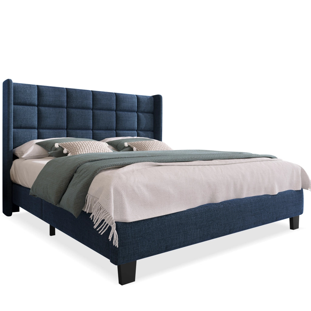 letto imbottito lino blu 140x200 cm