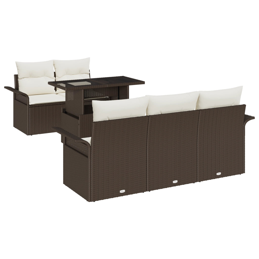 Set Divano da Giardino di 6 Pezzi con Cuscini Marrone in Polyrattan