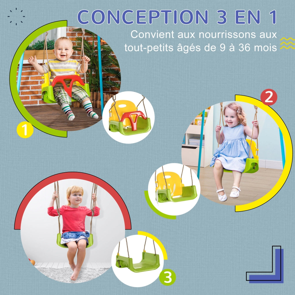 Altalena 3 in 1 bambini con schienale e barra rimovibili ¨C Xylo ¨C Regolabile interno/esterno