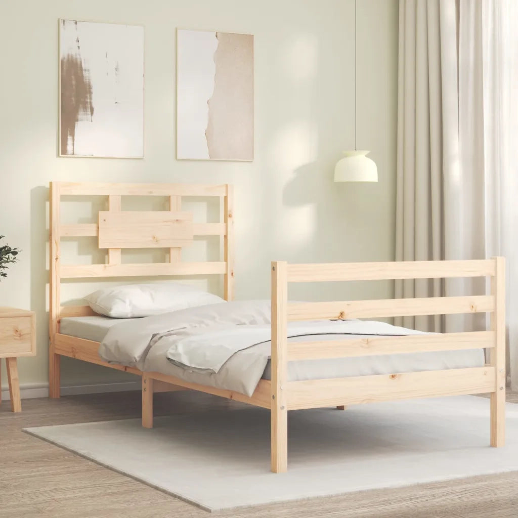 Giroletto con Testiera Single-Struttura Letto in Legno Massello 657860