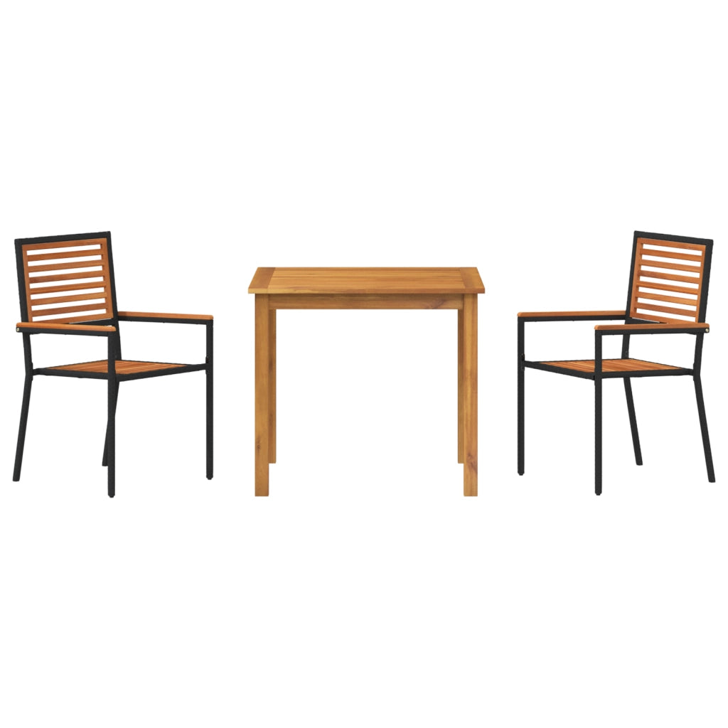 Set da pranzo da giardino  3 pezzi Nero Polyrattan Acacia