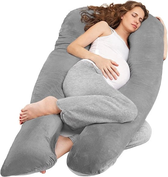 Cuscino per gravidanza a forma di U - sostegno per donne incinte - 1 pezzo - grigio - velluto
