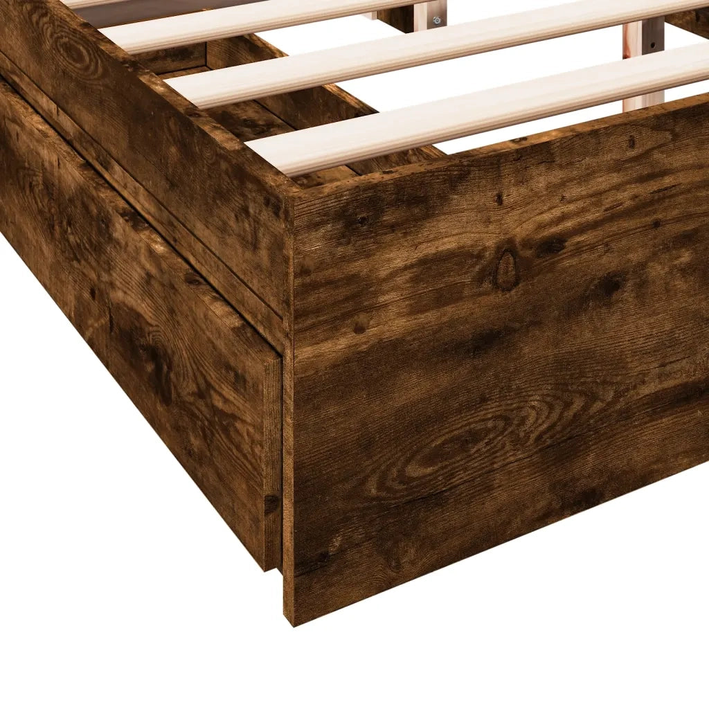 Letto matrimoniale | Letto per adulti | Giroletto con Cassetti Rovere Fumo 160x200 cm Legno Multistrato