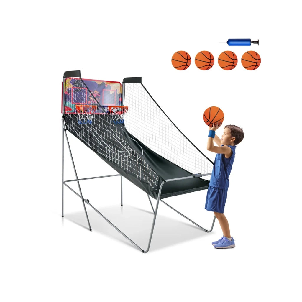 Gioco da basket arcade 185 x 108 x 205 cm con 8 tipi di gioco pieghevole acciaio nero e viola 20_0012241