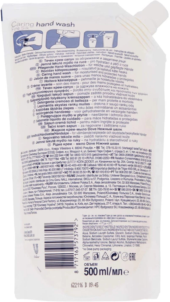 DOVE RICARICA SAPONE LIQUIDO MANI SILK SETIFICANTE ORCHIDEA BIANCA 2 X 500 ML