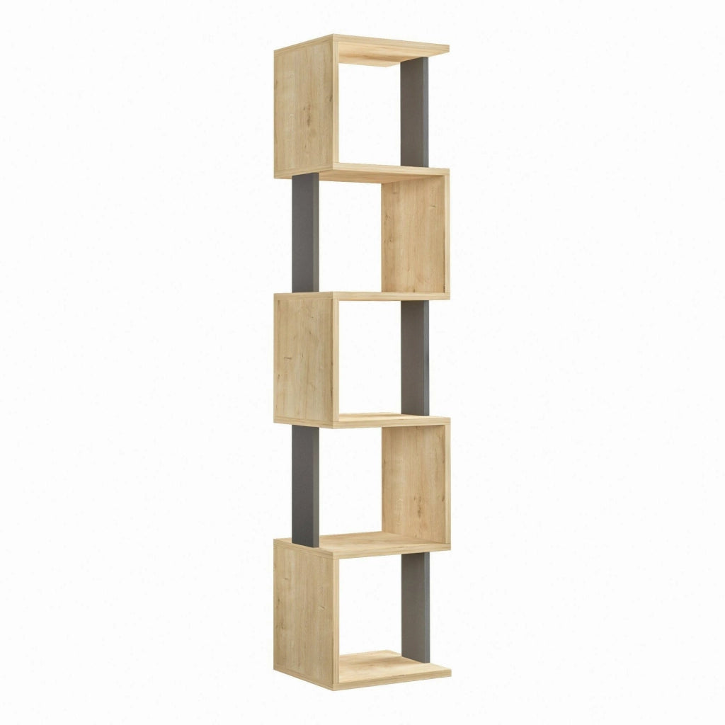 Libreria Nada, Scaffale da ufficio, Mobile portalibri, Biblioteca, 35x30h161 cm, Quercia e Antracite