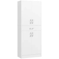 Credenza Cucina Alta con 2 Armadietti e un Cassetto Centrale, Ripiani Regolabili e 4 Ante Totali, Bianco