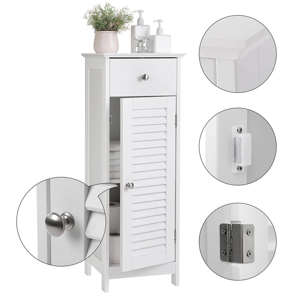 Colonna Bagno Bianca con Cassetto e Ante a Persiana - MDF