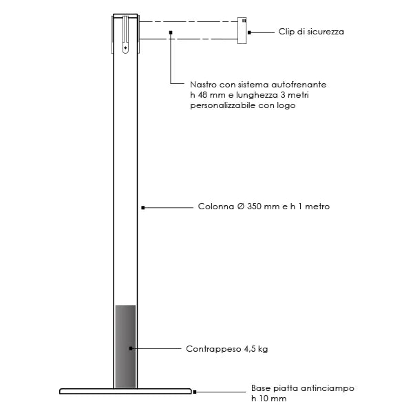 Colonnina segnapercorso Tendinastro acciaio spazzolato 15 kg 3 mt - bianco