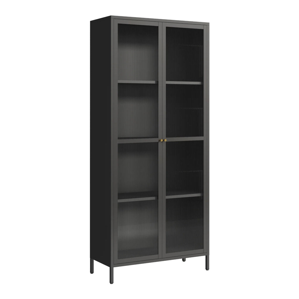 Mobiletto/scaffale 180 x 80 x 35 cm con frontale in vetro acciaio e vetro nero 03_0008936