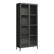 Mobiletto/scaffale 180 x 80 x 35 cm con frontale in vetro acciaio e vetro nero 03_0008936