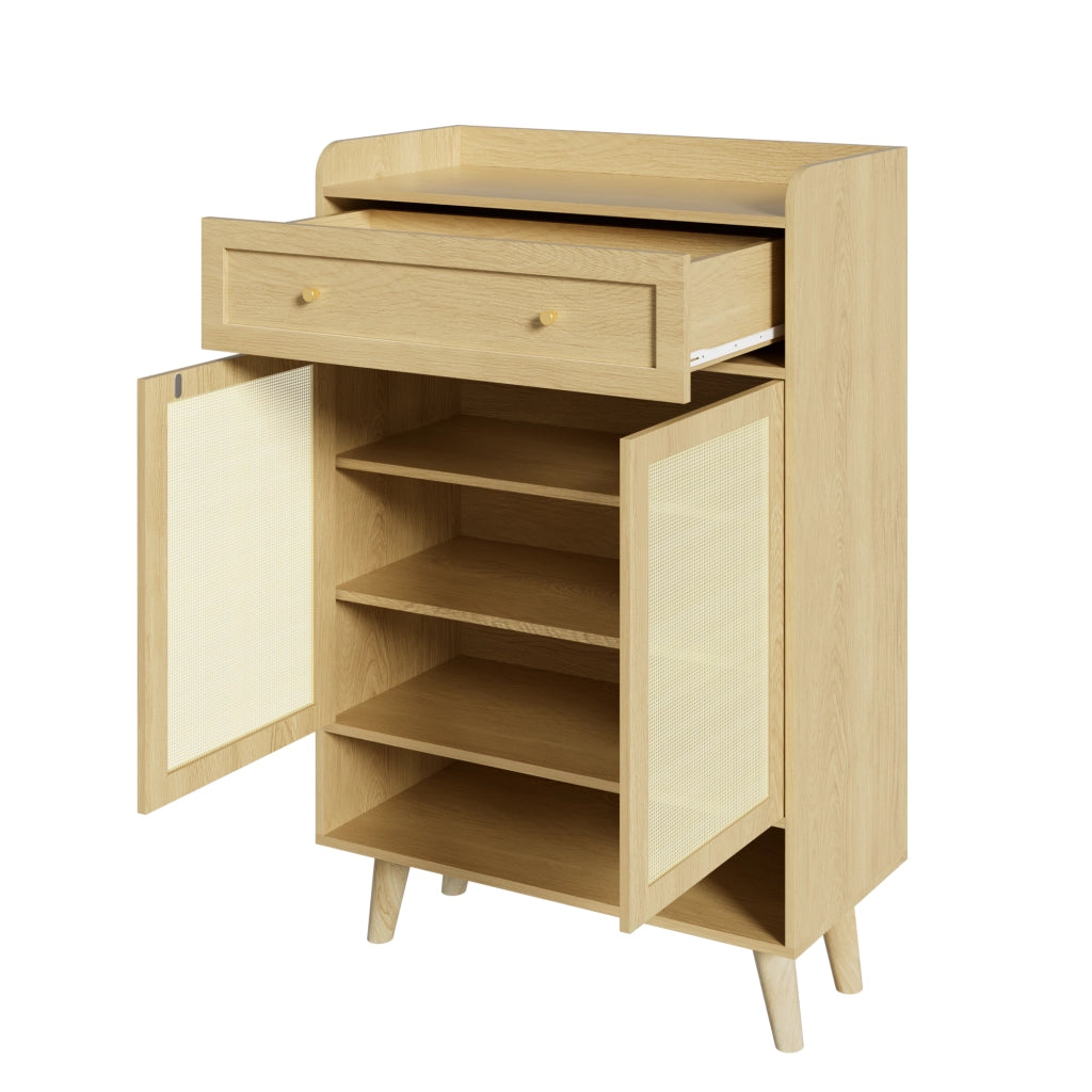 Scarpiera moderna con 2 ante, 1 cassetto e ripiani regolabili, 80 ¡Á 105 ¡Á 35 cm, Light Oak
