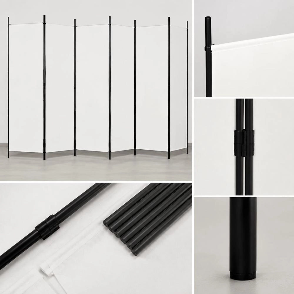 6-piece White Fabric Room Divider, 300x200 Cm
