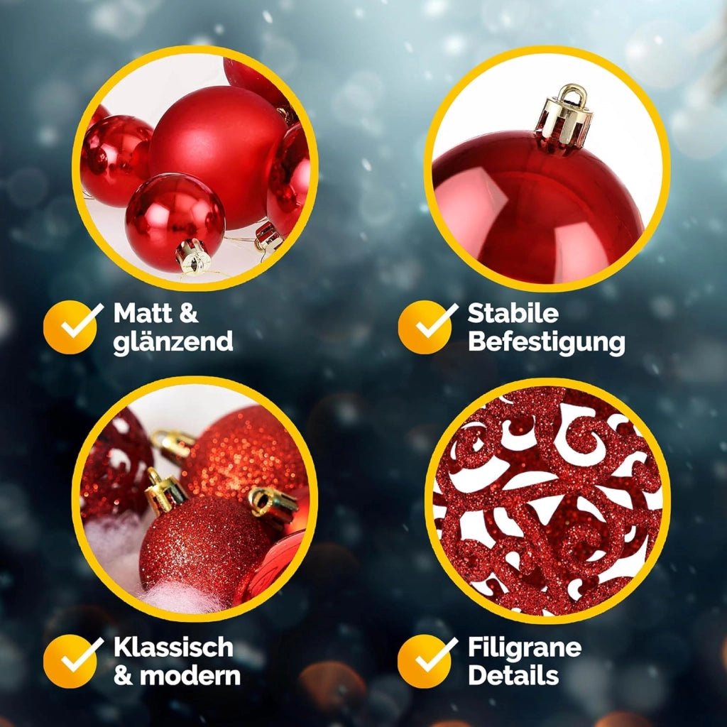 Deuba® Palline per Albero di Natale Set 100pz Lucide Opache Palle Natalizie Ø 3/4/6 cm Decorazioni Addobbi Natalizi