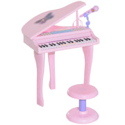 Tastiera per bambini con 37 tasti, sgabello con pianoforte e microfono, modalit¨¤ di apprendimento a LED, funzione di registrazione, strumento
