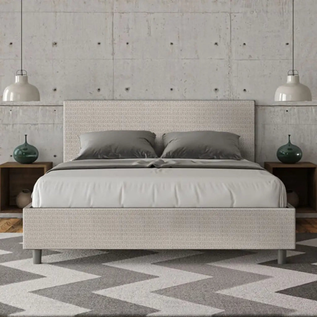 Letto matrimoniale senza rete imbottito 160x210 tessuto Labirinto 1 bianco Adele