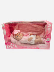 Bambola-Eva Collection,bambola con vestitino rosa e copertina rosa e frontino-Hungary Toy-Eta 3+